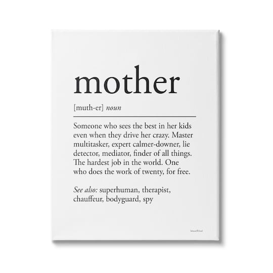 Stupell Industries Mother Definition Funny Motivational Phrase Superhuman Synonym Canvas Wall Art